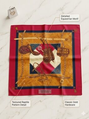NWT Vintage Talbots Equestrian Motif Silk Scarf - 27” x 27”